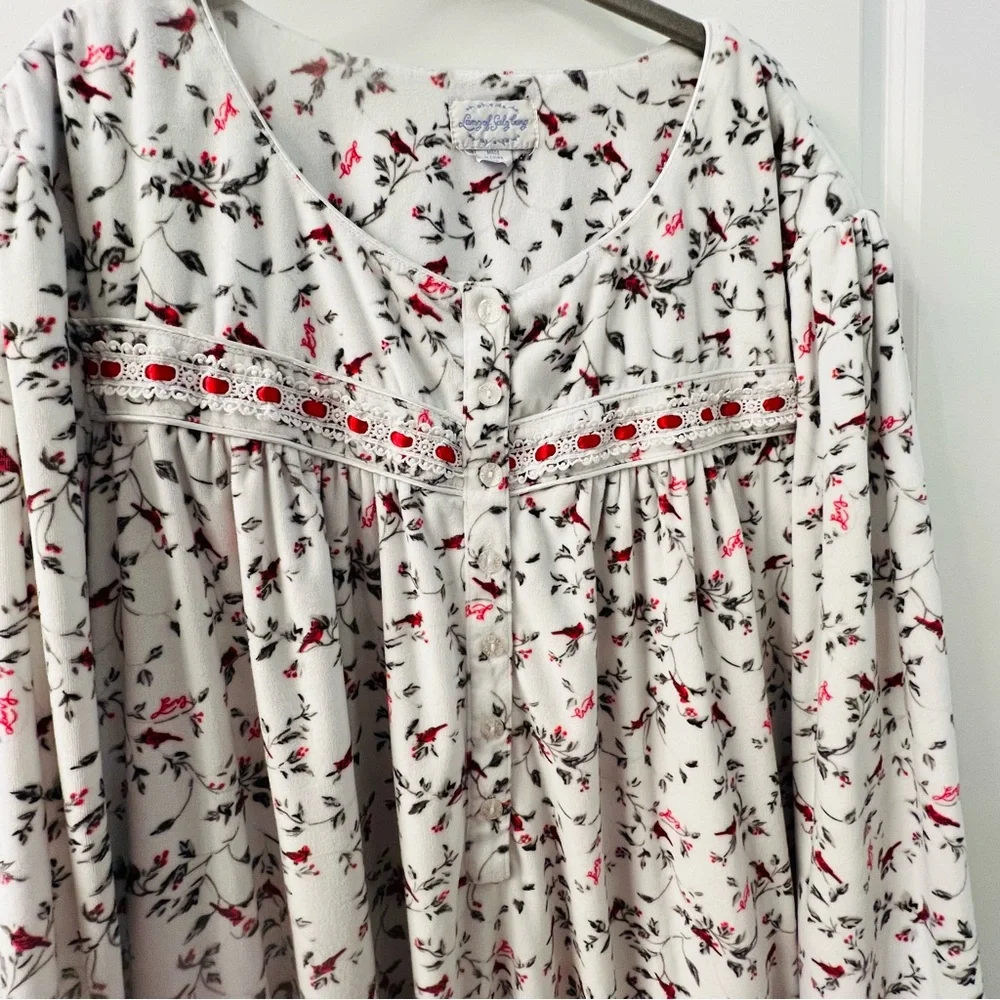 Lanz of Salzburg Long Sleeve Cardinal Print Fleece Nightgown 3X - Picture 3 of 7